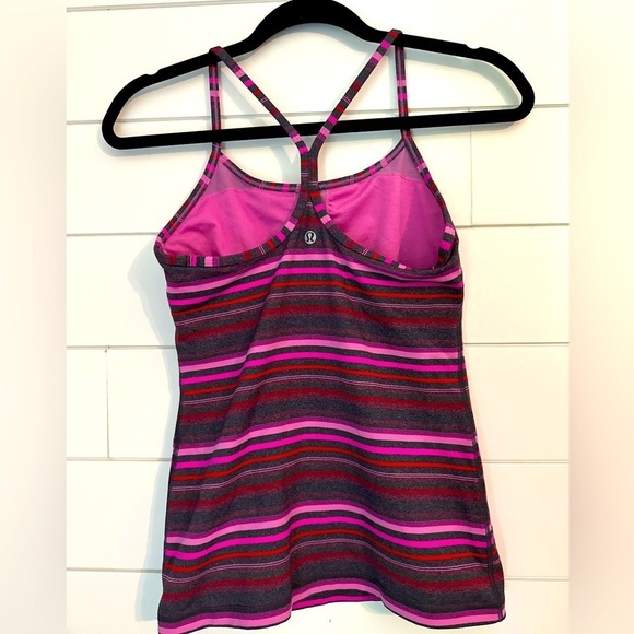 lululemon athletica Tops - Lululemon Power Y Tank Elevation Size 6 Stripped Pink Red Yoga Activewear